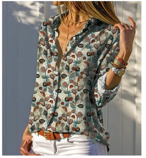 3D digital printing abstract pattern women's long-sleeved buckle linen shirt m302749 -2