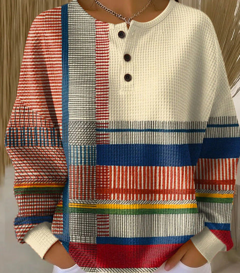 New retro 3D digital printing three-button stand-up collar Polo sweater m302116