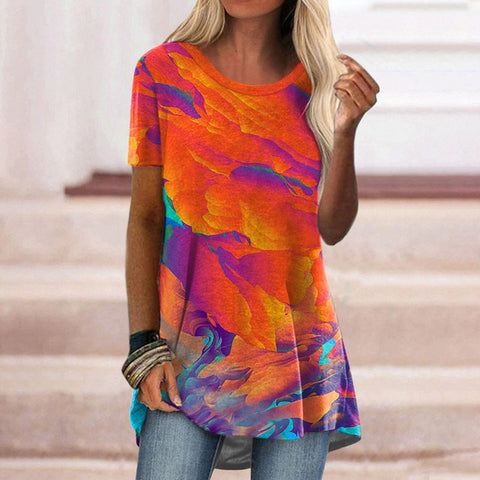 Popular round neck casual ethnic style retro printed short-sleeved T-shirt m301756