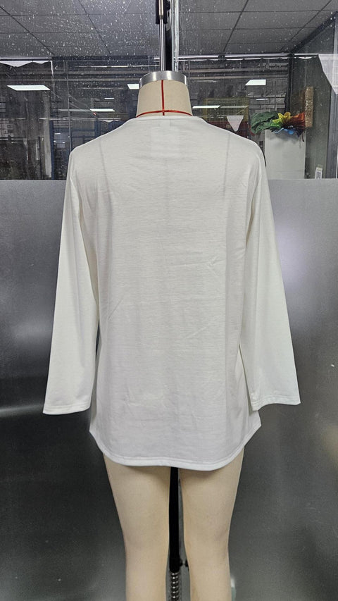 New Women's Scarf Collar Long Sleeve T-Shirt Sweater Button Top Women's M302211