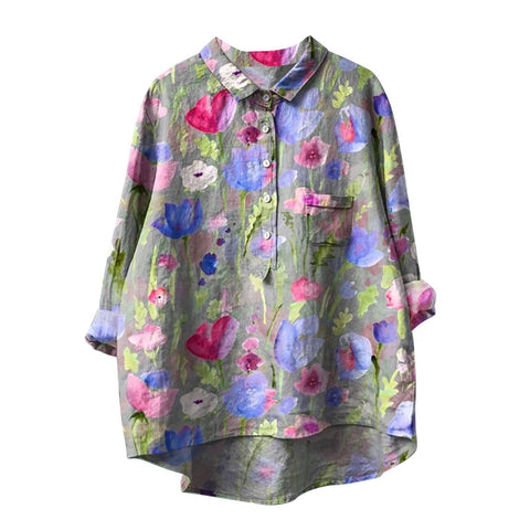 Loose printing round neck casual large size women's T-shirt m302702