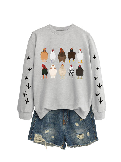 Crew neck long sleeve ten chickens footprint left and right hand print casual fashion sweater women m301720