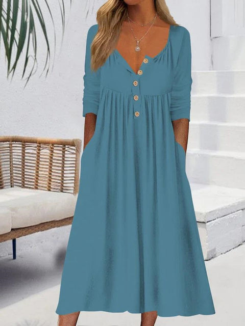 Casual button solid color simple long sleeve long dress m302272