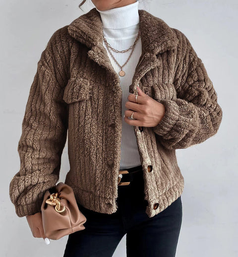 Lapel fleece comfortable casual women's clothing thickened plush jacket m300354