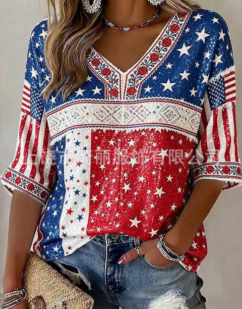Independence Day V-Neck Casual Short Sleeve T-Shirt FF303375 03