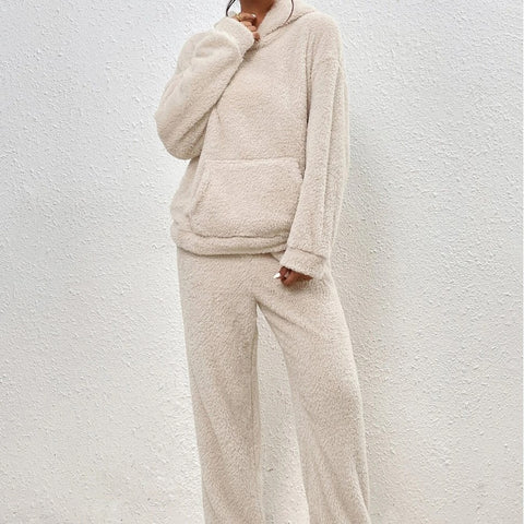 Hooded long-sleeved sticker bag casual trousers home two-piece set m300437
