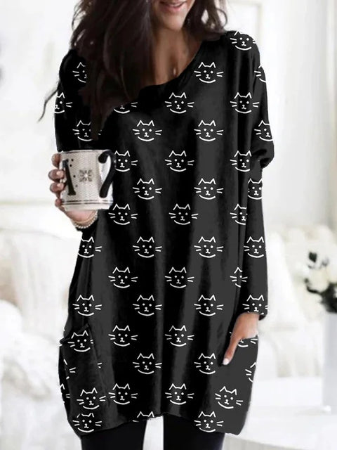 Digital printing women's fashion round neck medium and long top T-shirt m302271