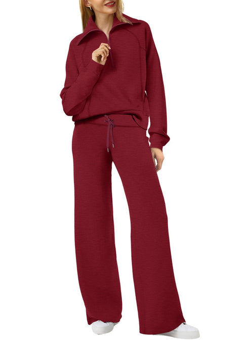 Casual sports suit zipper long-sleeved sweater wide-leg pants two-piece set m301808
