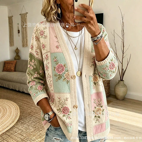 Printed Spring and Autumn Ladies 3D Digital Printing Loose Sweater Cardigan Jacket FF303281