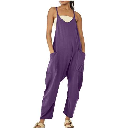Solid color zipper bag suspender jumpsuit fat hip pants m301068
