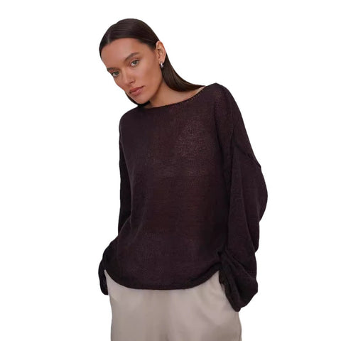 Women's perspective thin large round neck horn sleeve knitted T-shirt m301766