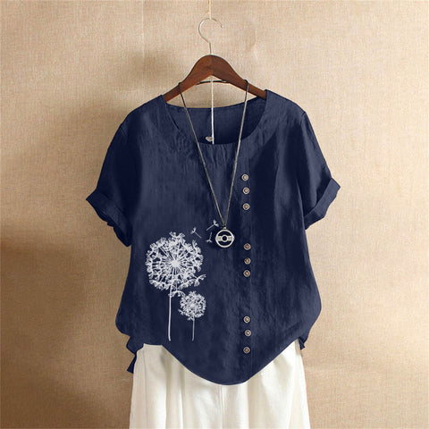 Large size casual loose cotton and linen short-sleeved pullover T-shirt cotton and linen women's clothing large size women's clothing m302737