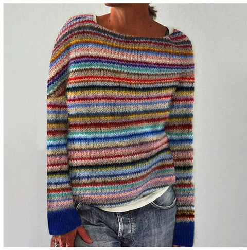 New sweater crew neck color matching loose fashion pullover knitted sweater m300454