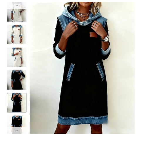 Women's Casual Splicing Button Long Sleeve Sweater Dress FF303318