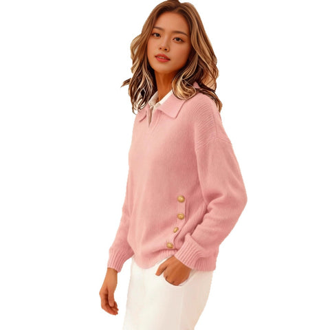 Loose casual lapel button lapel pullover women's long-sleeved sweater m302254