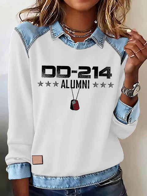 Lapel top imitation denim sweater long-sleeved women's top m302160