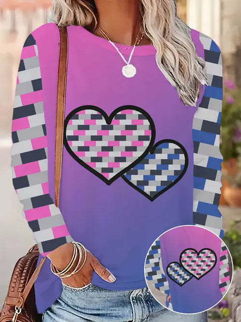 Fashion Casual Trend Printed Women's Long Sleeve Crew Neck Top m302292