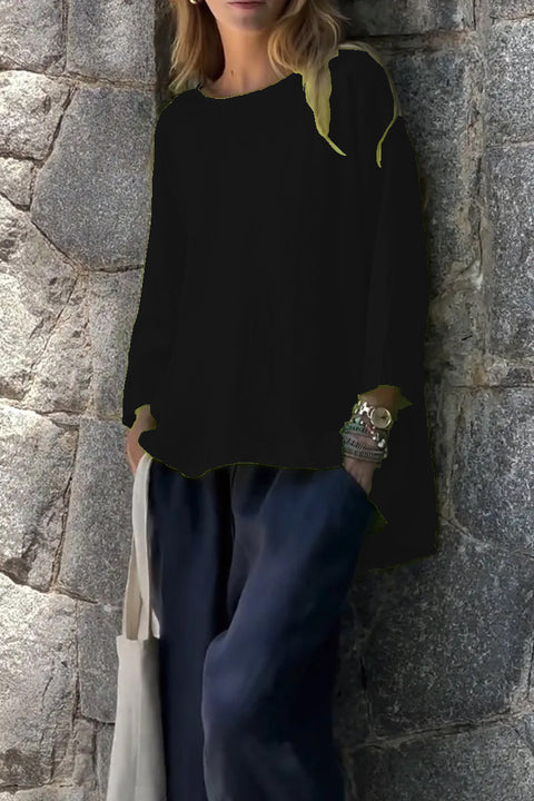 Women's nine-quarter sleeve crew neck cotton and linen loose shirt top m302007