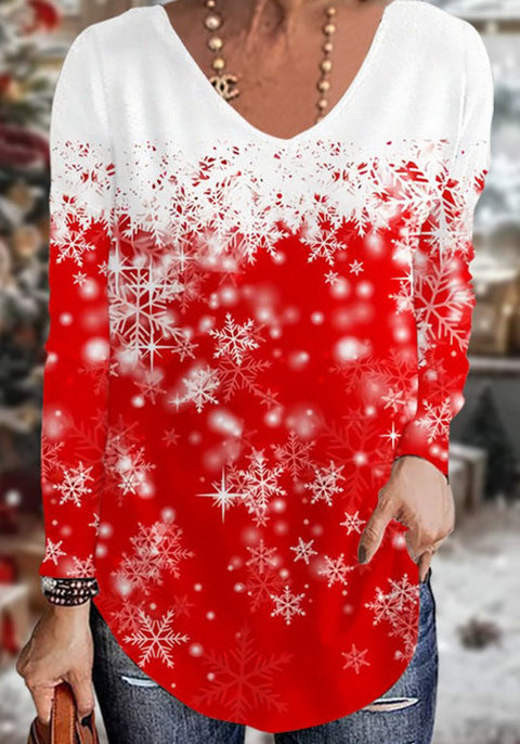 Loose 3D V-neck long-sleeved T-shirt women's Christmas printed bottoming shirt m302098