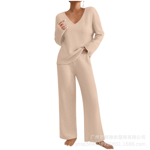 New fashion casual straight-leg pants temperament loose V-neck pit strip knitted cover m301783