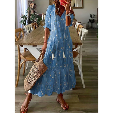 Floral V Neckline Short Sleeve Maxi A line Dress m161507780 (5827060)