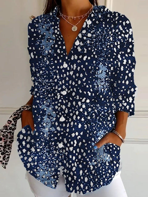 3D digital printing abstract pattern women's long-sleeved buckle linen shirt m302749 -2