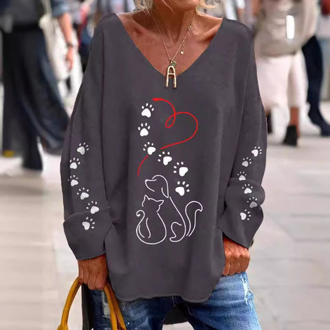 Large size split love dog 3D printing urban casual women's long T-shirt m301662