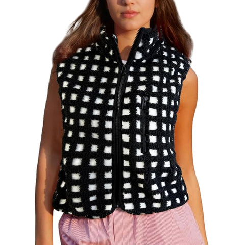 Women's Waffle Fleece Vest Sleeveless Turtleneck Zip-Up Vest Top m302135