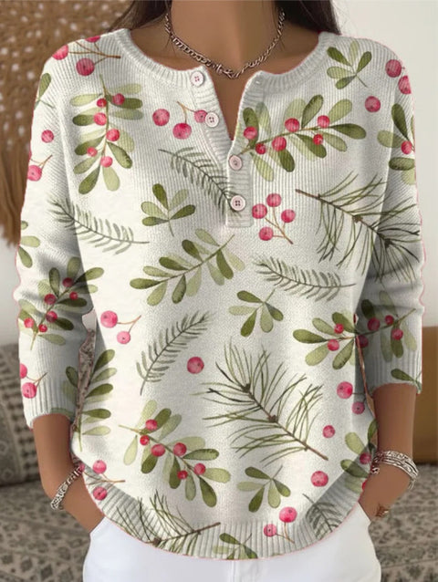 Vintage 3D digital printing four-button stand-up collar Polo sweater women m302158