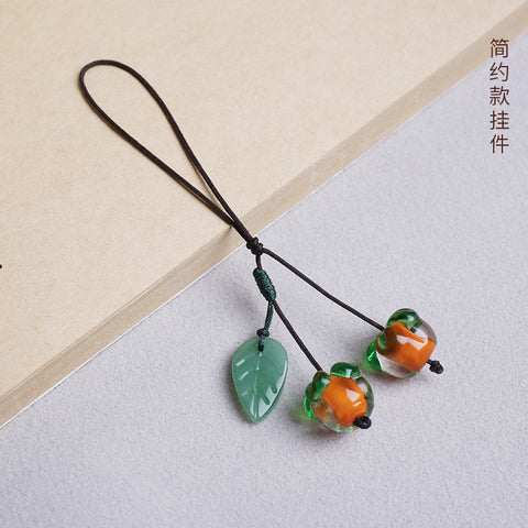 Persimmon Ruyi glazed persimmon retro and beautiful glazed persimmon leaf keychain pendant mobile phone chain m3331260