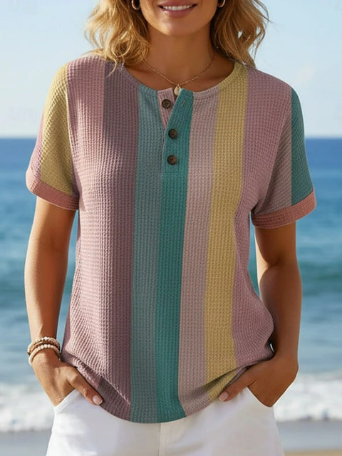 Geometric print henry collar short sleeve t-shirt women m302674