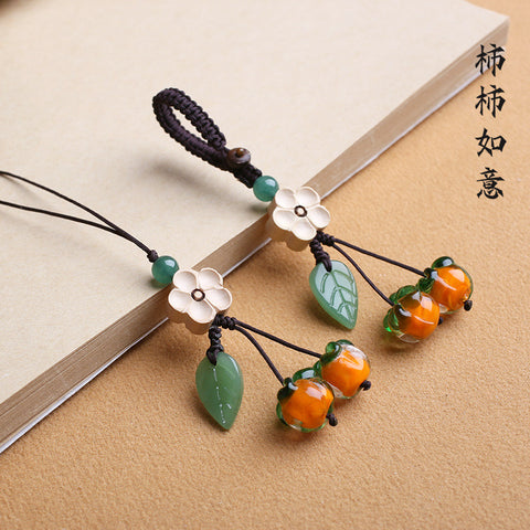 Persimmon Ruyi glazed persimmon retro and beautiful glazed persimmon leaf keychain pendant mobile phone chain m3331260