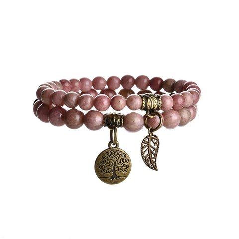 Tree of Life Leaf Pendant Set Bracelet Colorful Tiger Eye Amethyst Agate Bracelet m3331289