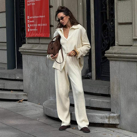 Autumn and winter new temperament loose commuting pit strip sweater set m301796