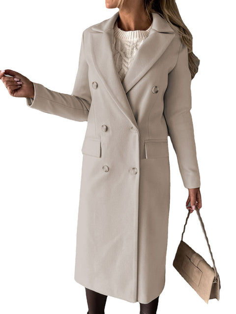 Jacket versatile woolen coat solid color long sleeve double breasted pocket m300579
