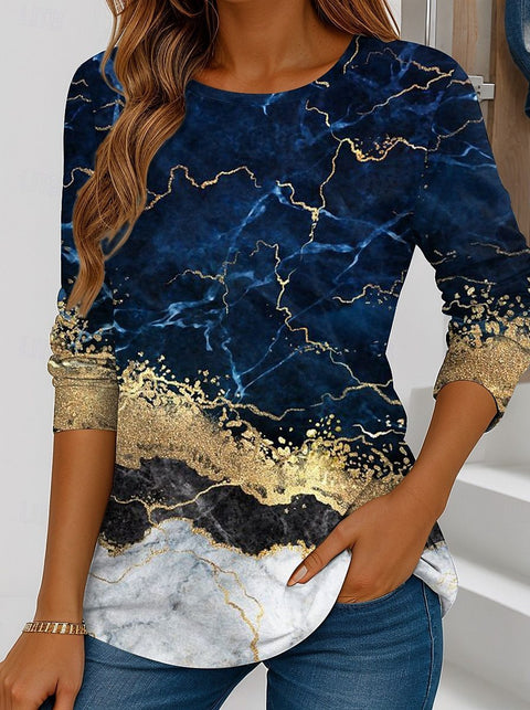 American cross-border foreign trade crew neck t-shirt button seven-quarter sleeve printing m301758