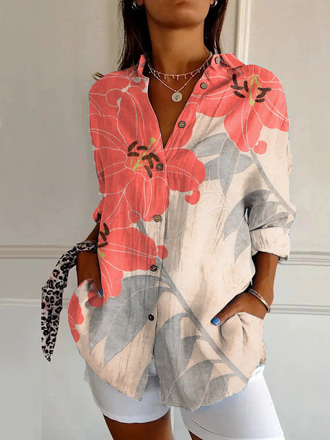 Summer trend long-sleeved shirt flower pattern printing 3D shirt m301226