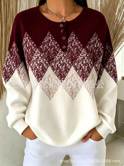 3D printed 4-button loose women's sweater FF303282