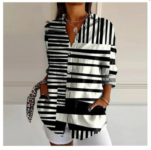 3D digital printing abstract pattern women's long-sleeved buckle linen shirt m302749 -2
