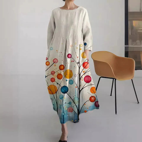 Loose Crew Neck Fashion Long Sleeve Printed Dress m301072