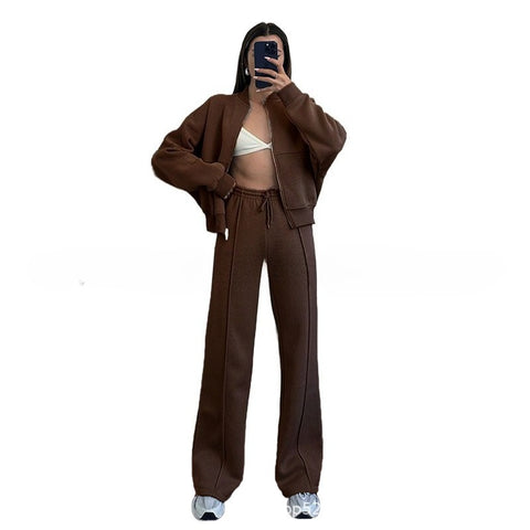 Winter velvet women's suit women's solid color sweater casual suit m301676