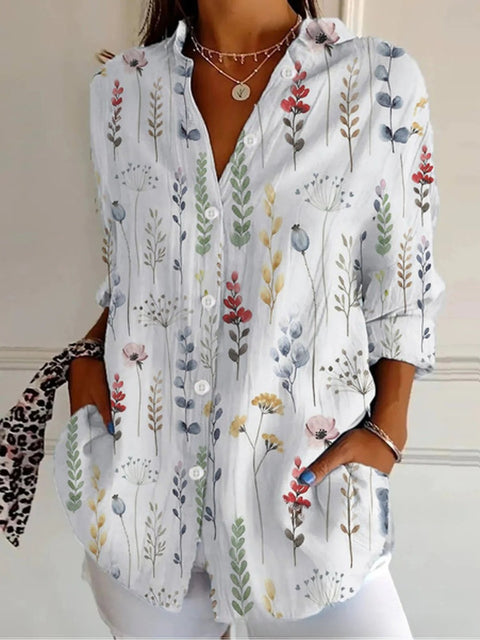 3D digital printing abstract pattern women's long-sleeved buckle linen shirt m302749 -2
