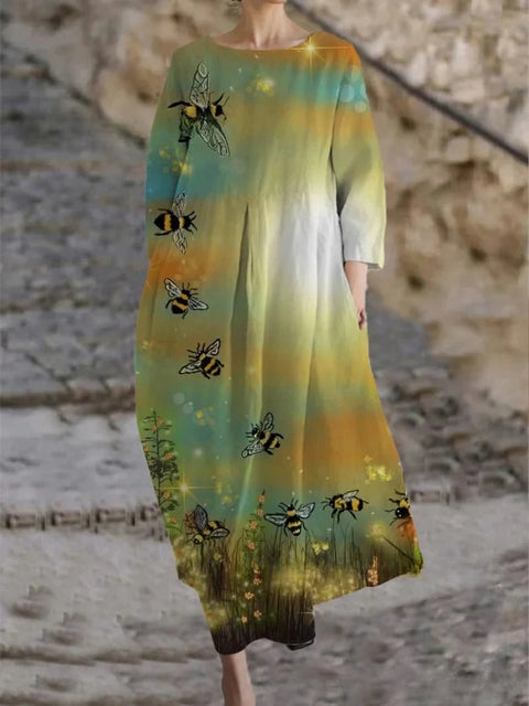 Loose Crew Neck Fashion Long Sleeve Printed Dress m301072