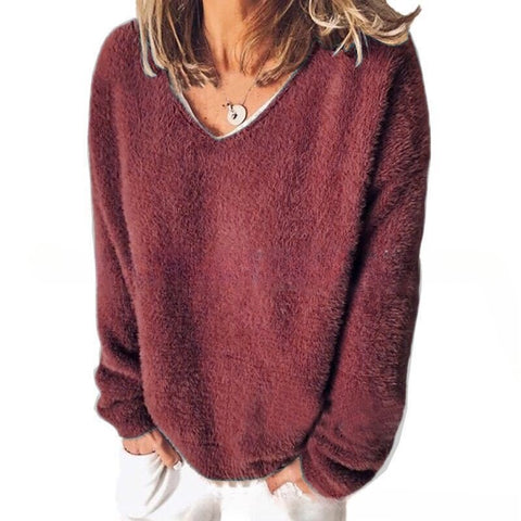 Autumn women's new v-neck long-sleeved loose casual sweater fleece shirt m302117