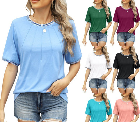 Spring and summer new loose thread splicing round neck short-sleeved t-shirt women's m301964