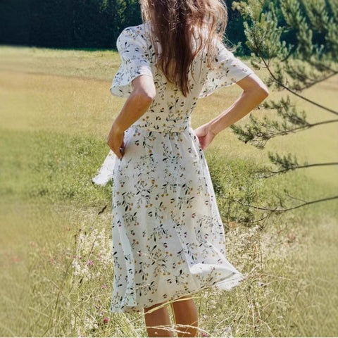 Fashion temperament V-neck floral dress m302077