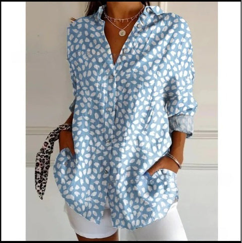 3D digital printing abstract pattern women's long-sleeved buckle linen shirt m302749 -2