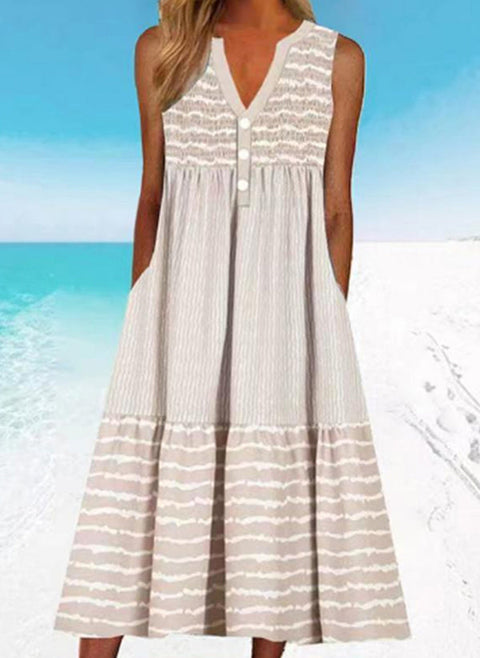 Solid V Neckline Sleeveless Midi A line Dress m161507255 (5826783)